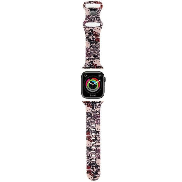 Řemínek Hello Kitty Silicone Tags Graffiti pro Apple Watch 42mm / 41mm / 40mm / 38mm Series, Růžový