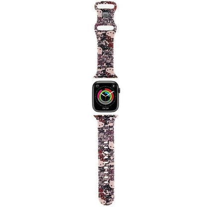 Řemínek Hello Kitty Silicone Tags Graffiti pro Apple Watch 42mm / 41mm / 40mm / 38mm Series, Růžový