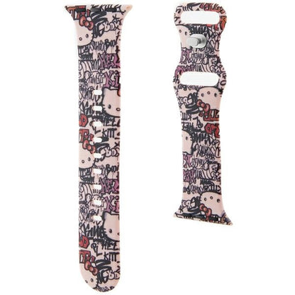 Řemínek Hello Kitty Silicone Tags Graffiti pro Apple Watch 42mm / 41mm / 40mm / 38mm Series, Růžový