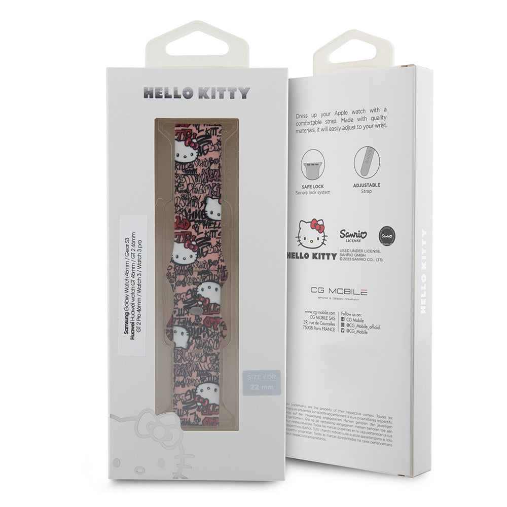 Hello Kitty Silicone Tags Graffiti řemínek pro Samsung Galaxy Watch / Huawei Watch 46mm / 45mm / 41mm Series, Růžový