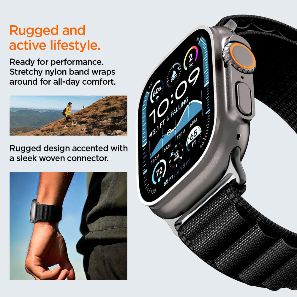 Popruh Spigen WBF1 pro Apple Watch 49mm / 46mm / 45mm / 44mm Series, Černá
