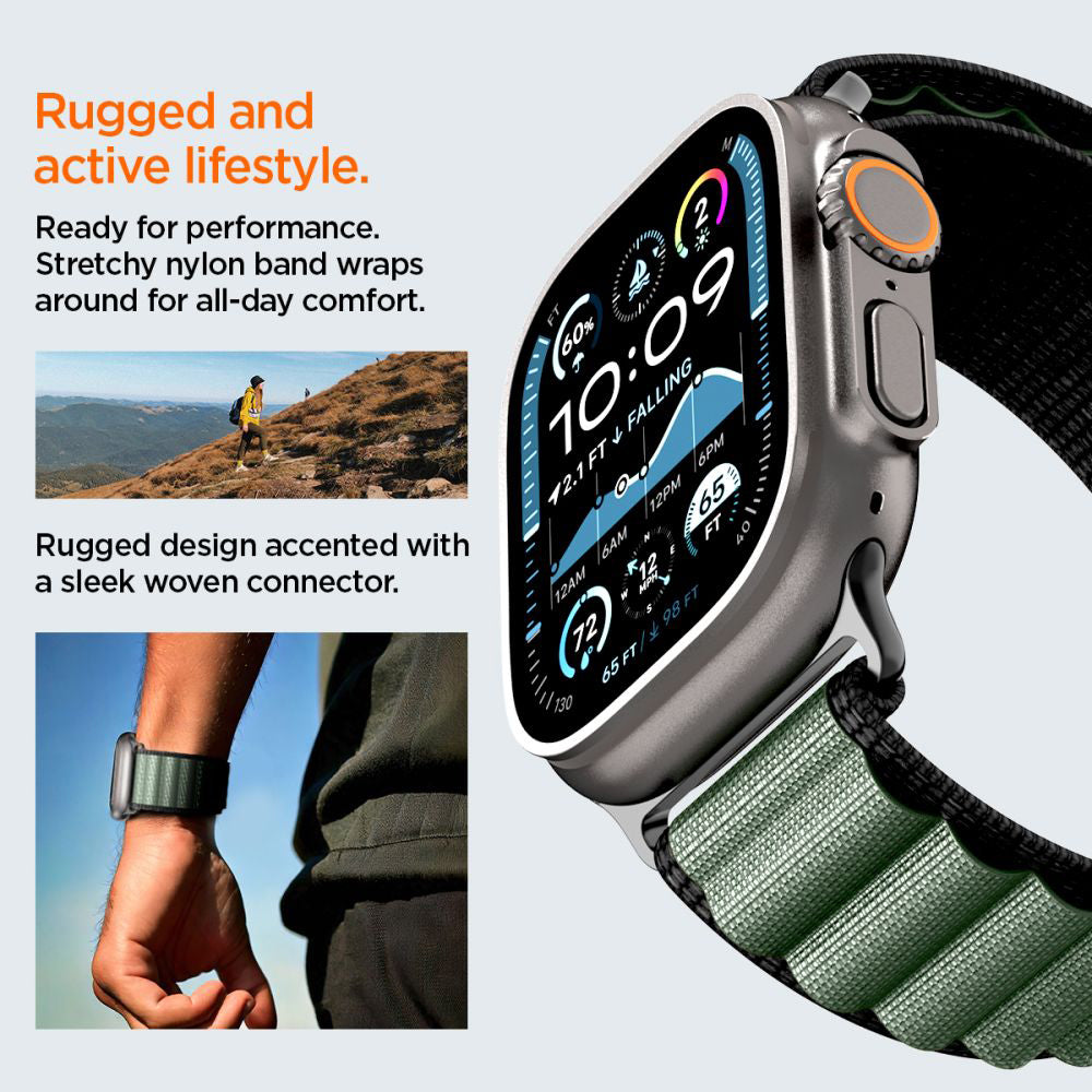 Popruh Spigen WBF1 pro Apple Watch 49mm / 46mm / 45mm / 44mm Series, Černá Zelená