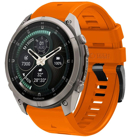 Silikonový řemínek Techsuit pro Garmin Fenix 5 / 6 / 6 Pro / 7 / 8 / 8 Pro / E / 9 / 9 Pro, oranžový