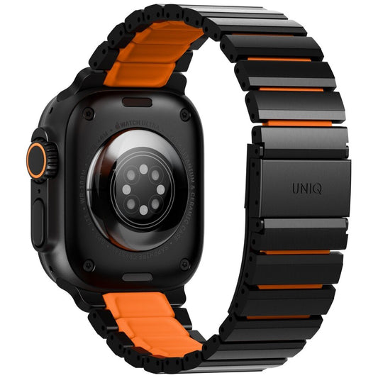 UNIQ Strova Flex Strap for Apple Watch 49mm / 46mm / 45mm / 44mm / 42mm Series, Black Orange