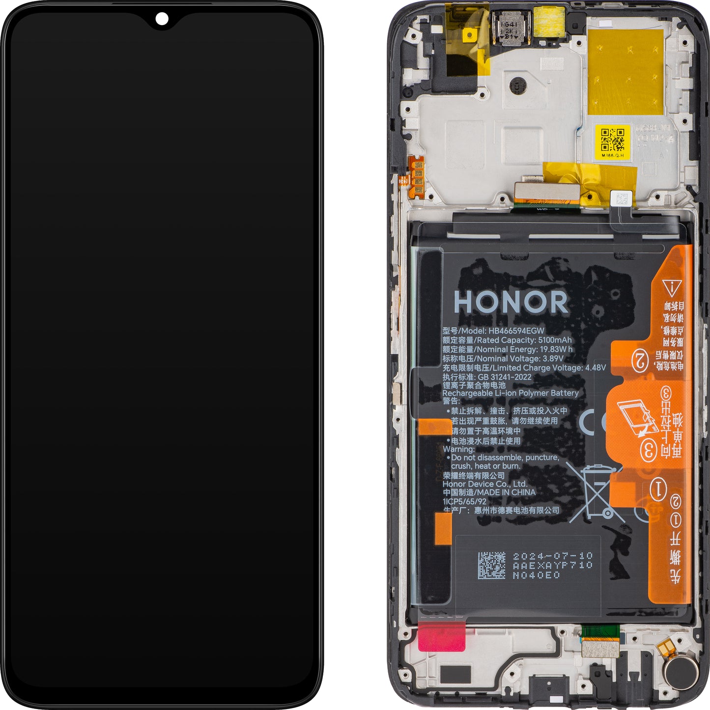 Displej s dotykovým displejem Honor X5 Plus / X6a, s rámečkem a baterií, černý, servisní balíček 0235AJLY 