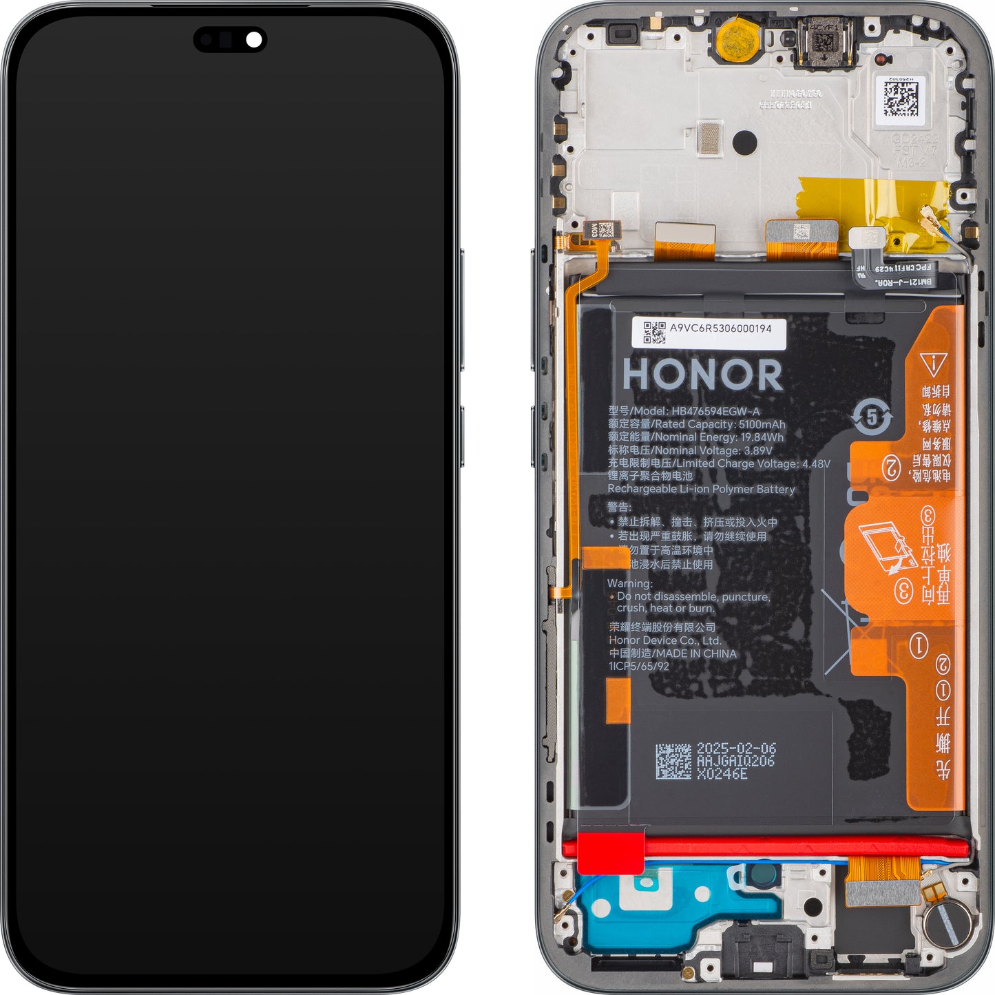 Displej s dotykovou obrazovkou Honor 400 Lite, s rámem a baterií, černý (Velvet Black), Service Pack 0235ANSY