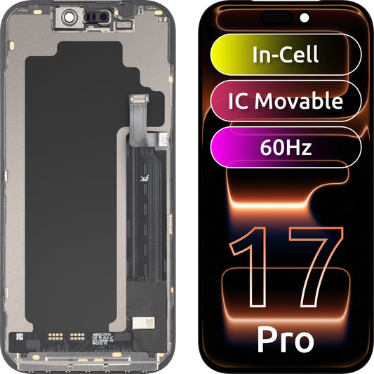 JK dotykový displej pro Apple iPhone 17 Pro, s rámečkem, verze LCD In-Cell IC pohyblivý, černý