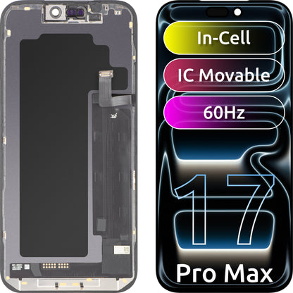 Dotykový displej JK pro Apple iPhone 17 Pro Max, s rámečkem, verze LCD In-Cell IC pohyblivý, černý