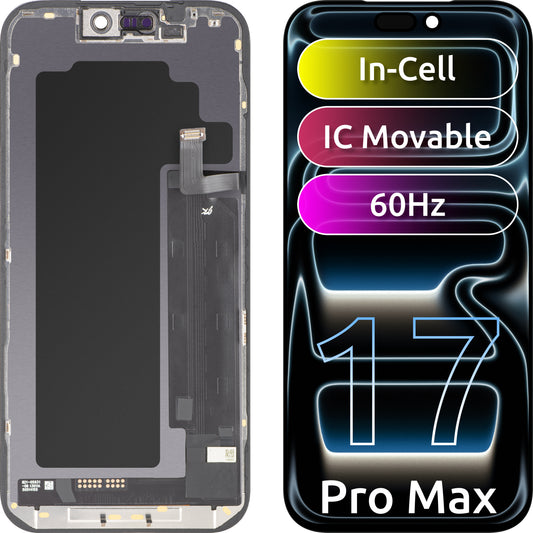 Dotykový displej JK pro Apple iPhone 17 Pro Max, s rámečkem, verze LCD In-Cell IC pohyblivý, černý