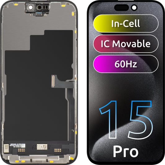 Displej s dotykovou obrazovkou JK pro Apple iPhone 15 Pro, s rámem, verze LCD In-Cell IC Movable, černý