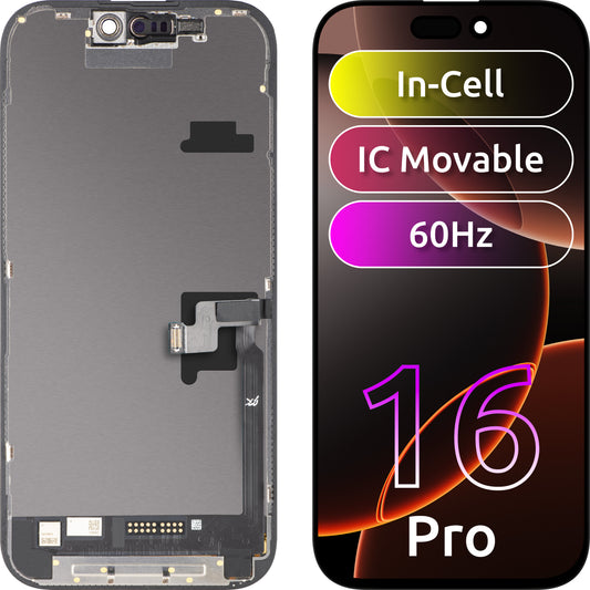 Displej s dotykovou obrazovkou JK pro Apple iPhone 16 Pro, s rámečkem, verze LCD In-Cell IC Movable, černý