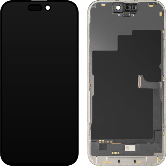 Displej s dotykovým panelem MP kompatibilní s Apple iPhone 15 Pro, s rámem, verze OLED FHD Diagnostic, černý