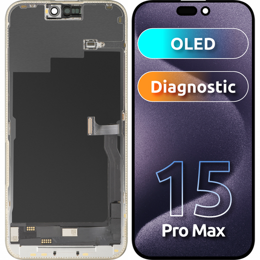 MP dotykový displej kompatibilní s Apple iPhone 15 Pro Max, s rámečkem, OLED FHD diagnostická verze, černý, znovu zabalený