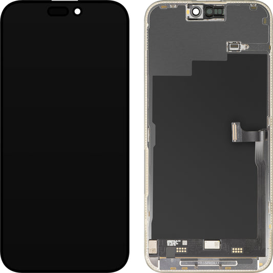 Displej s dotykovou obrazovkou MP kompatibilní s Apple iPhone 15 Pro Max, s rámečkem, prémiová verze Soft OLED FHD 120Hz diagnostická, černá, znovu zabalený