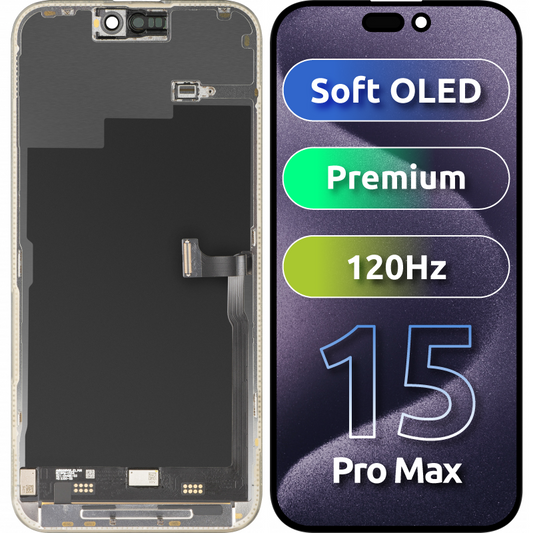 MP dotykový displej kompatibilní s Apple iPhone 15 Pro Max, s rámečkem, prémiová verze Soft OLED FHD 120Hz, černý