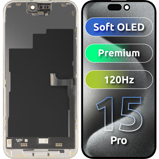 MP dotykový displej kompatibilní s Apple iPhone 15 Pro, s rámečkem, prémiová verze Soft OLED FHD 120Hz, černý