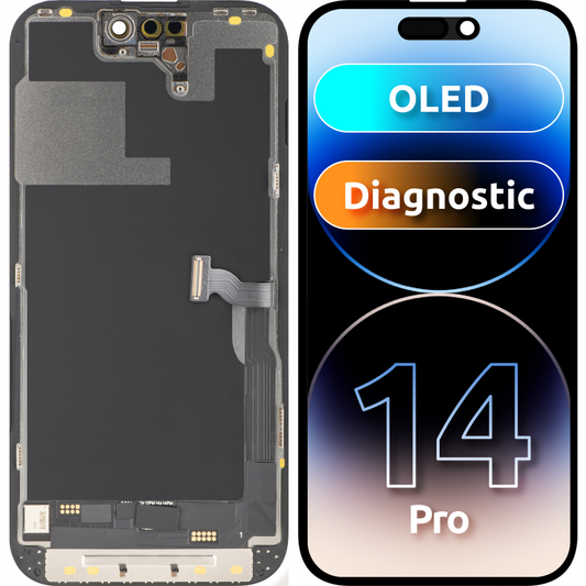 Displej s dotykovým panelem MP kompatibilní s Apple iPhone 14 Pro, s rámem, verze OLED FHD Diagnostic, černý