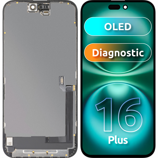 Displej s dotykovým panelem MP kompatibilní s Apple iPhone 16 Plus, s rámem, verze OLED FHD Diagnostic, černý