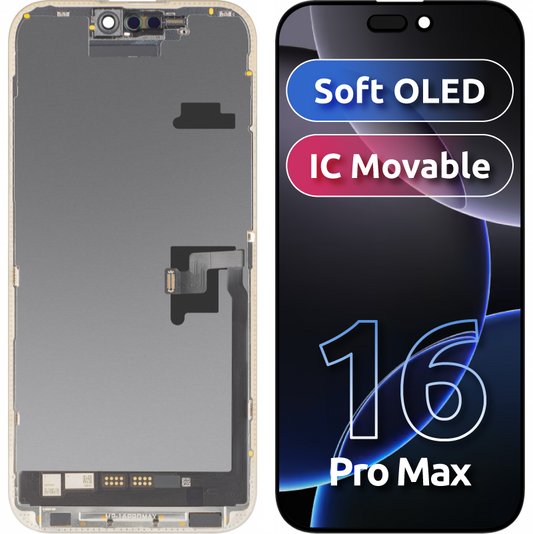 MP dotykový displej kompatibilní s Apple iPhone 16 Pro Max, s rámečkem, Soft OLED FHD verze IC Movable, černý