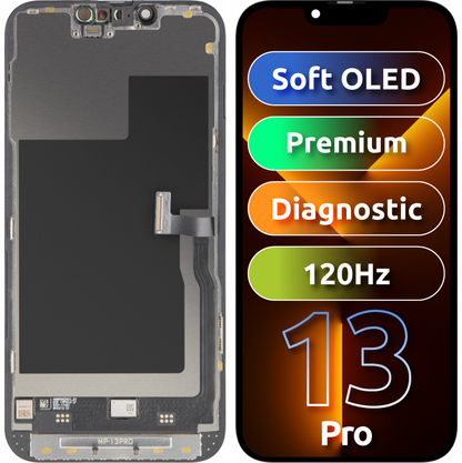 MP dotykový displej kompatibilní s Apple iPhone 13 Pro, s rámečkem, prémiová verze Soft OLED FHD 120Hz diagnostický, černý