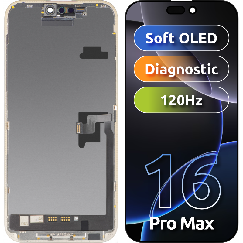 MP dotykový displej kompatibilní s Apple iPhone 16 Pro Max, s rámečkem, softwarová verze OLED FHD diagnostická, černý