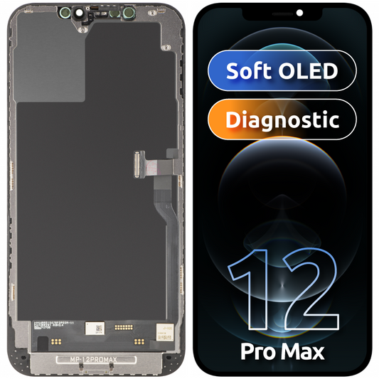 Displej s dotykovou obrazovkou MP kompatibilní s Apple iPhone 12 Pro Max, s rámečkem, softwarová verze OLED FHD diagnostická, černá