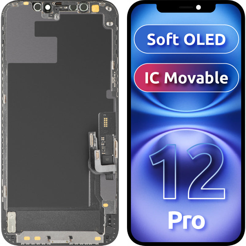 Displej s dotykovým panelem MP kompatibilní s Apple iPhone 12 / 12 Pro, s rámem, verze Soft OLED IC Movable FHD, černý