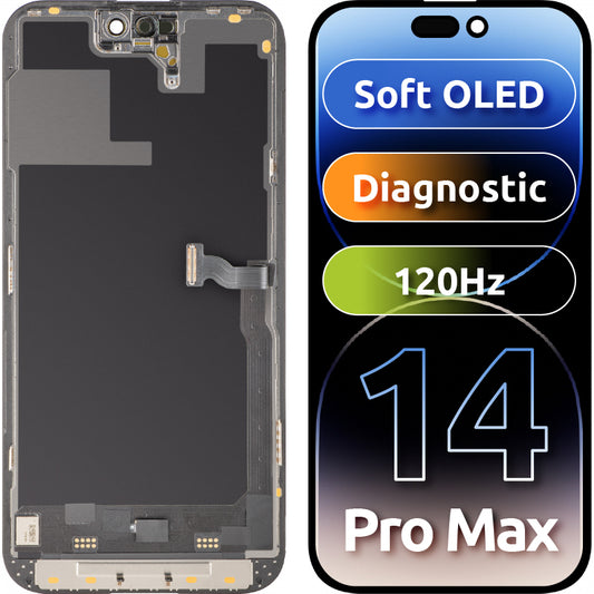 Displej s dotykovým panelem MP kompatibilní s Apple iPhone 14 Pro Max, s rámem, verze Soft OLED 120Hz FHD Diagnostic, černý