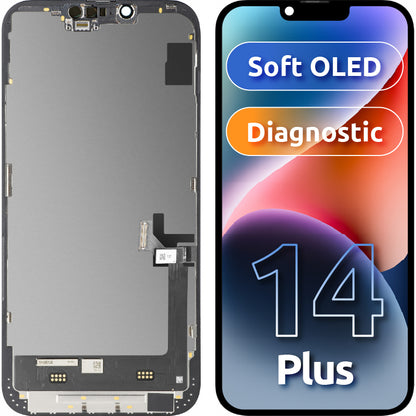 Displej s dotykovým panelem MP kompatibilní s Apple iPhone 14 Plus, s rámem, verze Soft OLED FHD Diagnostic, černý