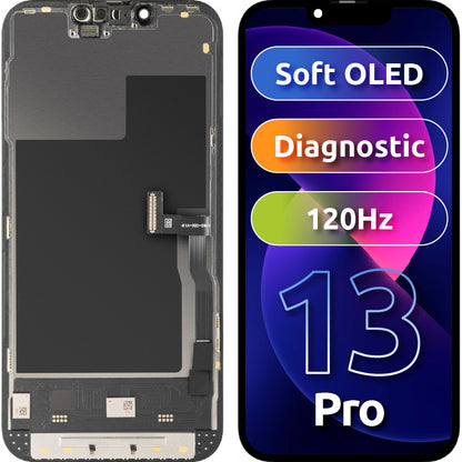Displej s dotykovým panelem MP kompatibilní s Apple iPhone 13 Pro, s rámem, verze Soft OLED 120Hz FHD Diagnostic, černý