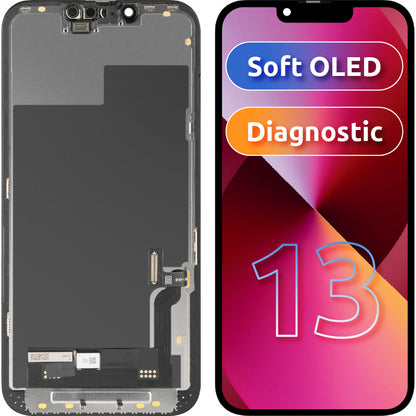 Displej s dotykovým MP kompatibilní s Apple iPhone 13, s rámem, verze Soft OLED FHD Diagnostic, černý
