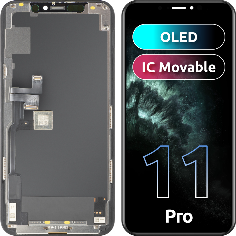 MP dotykový displej kompatibilní s Apple iPhone 11 Pro, s rámečkem, OLED FHD verze IC Movable, černý