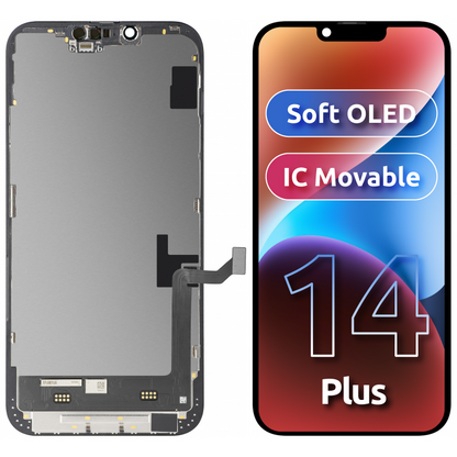 Displej s dotykovým panelem MP kompatibilní s Apple iPhone 14 Plus, s rámem, verze Soft OLED FHD IC Movable, černý