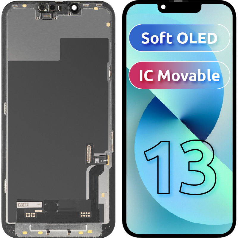 Displej s dotykovým panelem MP kompatibilní s Apple iPhone 13, s rámem, verze Soft OLED IC Movable FHD, černý