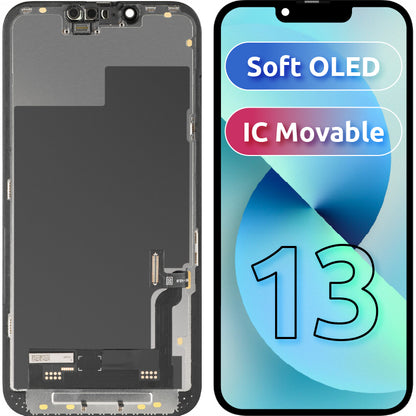 Displej s dotykovým panelem MP kompatibilní s Apple iPhone 13, s rámem, verze Soft OLED IC Movable FHD, černý