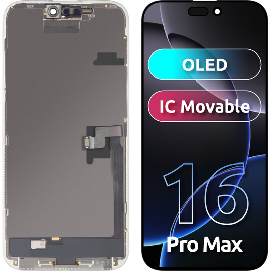 Displej s dotykovým panelem MP kompatibilní s Apple iPhone 16 Pro Max, s rámem, verze OLED FHD IC Movable, černý