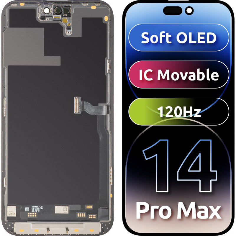 Displej s dotykovým panelem MP kompatibilní s Apple iPhone 14 Pro Max, s rámem, verze Soft OLED IC Movable 120Hz FHD, černý