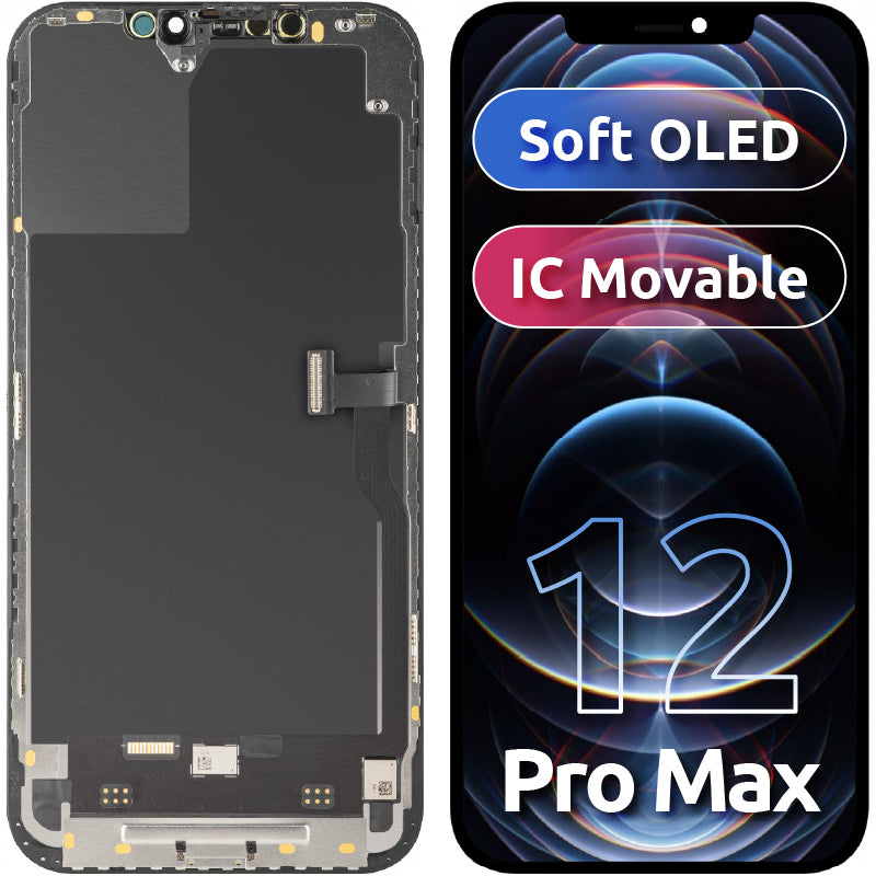 Displej s dotykovým panelem MP kompatibilní s Apple iPhone 12 Pro Max, s rámem, verze Soft OLED IC Movable FHD, černý