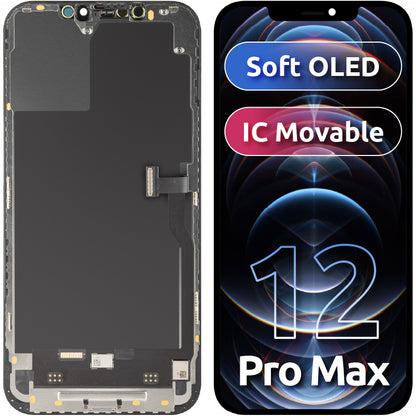 Displej s dotykovým panelem MP kompatibilní s Apple iPhone 12 Pro Max, s rámem, verze Soft OLED IC Movable FHD, černý