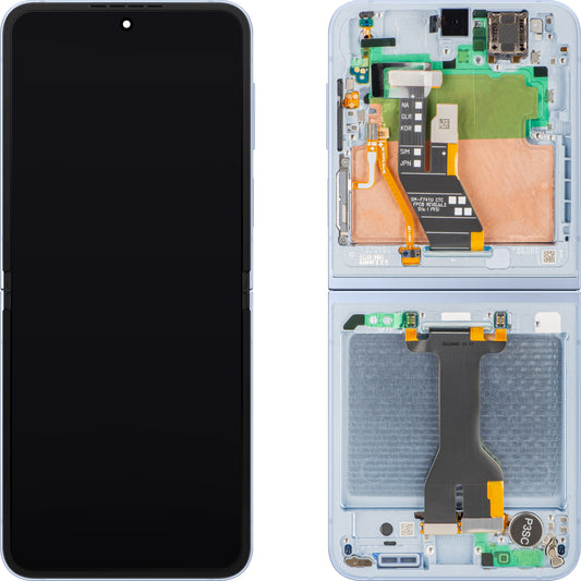 Displej s dotykovou obrazovkou Samsung Galaxy Z Flip6 F741, s rámem, Sub Inner, modrý, Service Pack GH82-35014C