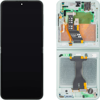 Displej s dotykovou obrazovkou Samsung Galaxy Z Flip6 F741, s rámem, pod vnitřním krytem, zelená (Mint), servisní balíček GH82-35014D