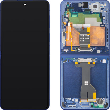 Displej s dotykovou obrazovkou Samsung Galaxy Z Flip7 F766, s rámem, pod vnitřním krytem, modrý (Blue Shadow), servisní balíček GH82-37581A