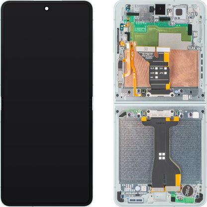 Displej s dotykovou obrazovkou Samsung Galaxy Z Flip7 F766, s rámečkem, pod vnitřní částí, zelený (mint), servisní balíček GH82-37581E