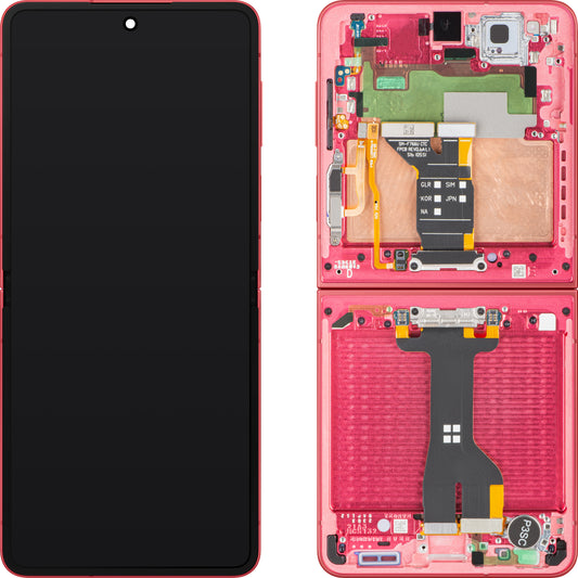 Displej s dotykovou obrazovkou Samsung Galaxy Z Flip7 F766, s rámečkem, Sub Inner, Coral (Coral Red), Service Pack GH82-37581D