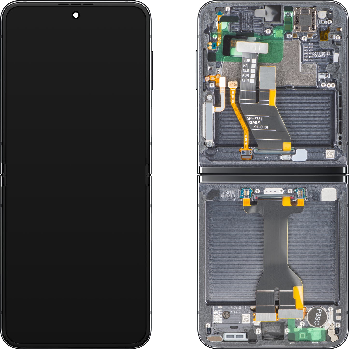 Displej s dotykovou obrazovkou Samsung Galaxy Z Flip5 F731, s rámem, Sub Inner, šedý (Graphite), Service Pack GH82-31827A