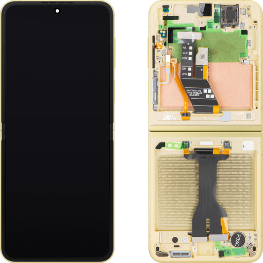 Displej s dotykovou obrazovkou Samsung Galaxy Z Flip6 F741, s rámečkem, pod vnitřní částí, žlutý, servisní balíček GH82-35014B