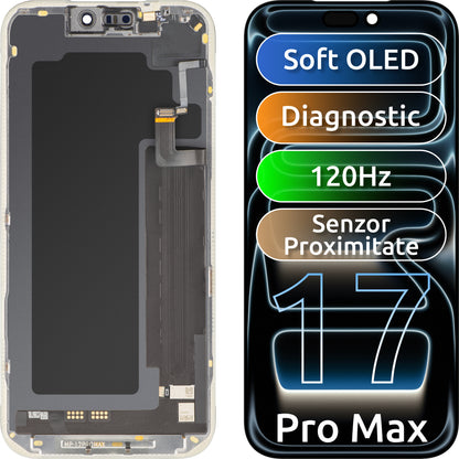 Displej s dotykovou obrazovkou a světelným proximálním senzorem MP kompatibilní s Apple iPhone 17 Pro Max, s rámečkem, softwarová verze OLED FHD 120Hz diagnostika, černá