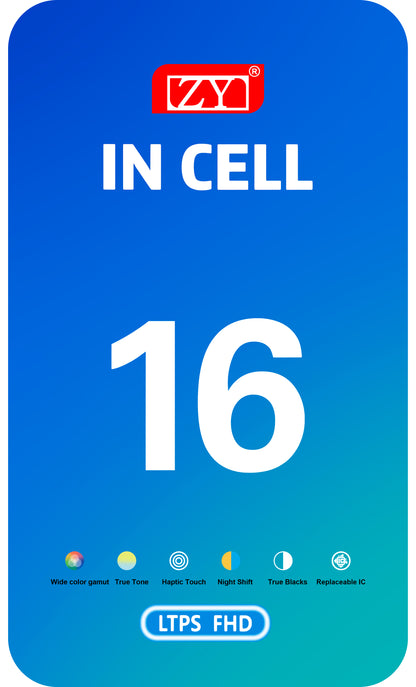 Displej s dotykovou obrazovkou ZY pro Apple iPhone 16, s rámem, verze LCD In-Cell IC Movable, černý