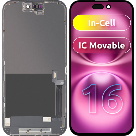 Displej s dotykovou obrazovkou ZY pro Apple iPhone 16, s rámem, verze LCD In-Cell IC Movable, černý