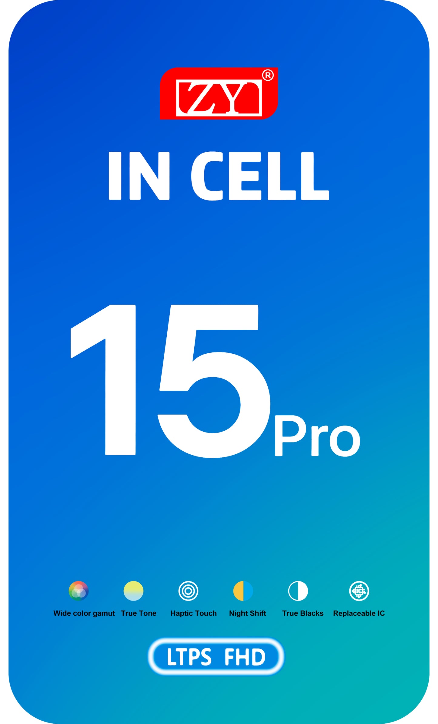 Dotykový displej ZY pro Apple iPhone 15 Pro, s rámečkem, verze In-Cell IC Movable LCD, černý 